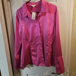 Topshop Fuchsia Satin Blouse